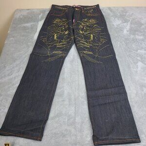 Vintage Y2K Christian Audigier Geisha Black Baggy Denim Jeans Ed‎ Hardy 34x34
